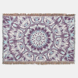 Couverture Mandala Spirituel Kaléidoscope Bleu Violet Blanc.