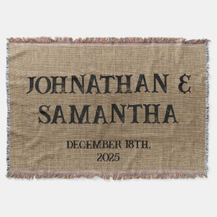 Couverture Mariage personnalisé rustique burlap motif nature