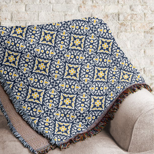 Couverture Marine et blanc Motif de tuiles méditerranéennes