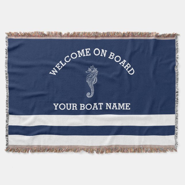 Couverture Marine et Blancs Personnalisés | Nom du bateau (Devant)