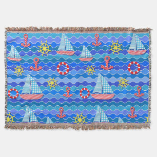 Couverture Marine Vague Rouge Bleu Ancre Bateau Voilier Batea