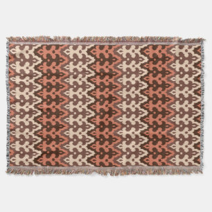 Couverture Marocaine Ikat Damask, Brown, Taupe & Rouille