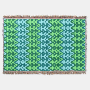 Couverture Marocaine Ikat Damask, Turquoise & Jade Green