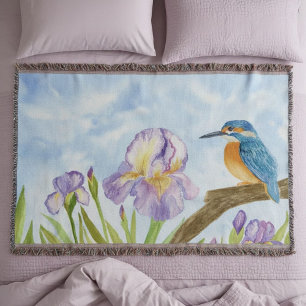 Couverture Martin-pêcheur à l'aquarelle avec iris violets