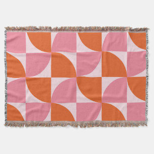 Couverture Mi-siècle Abstrait Orange et Motif rose