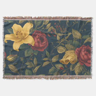 Couverture Midnight Victorian Floral – Yellow Lilies & Roses 