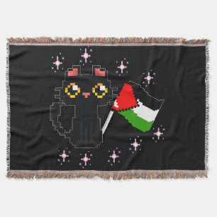 Couverture mignon chat noir tient drapeau de la Palestine