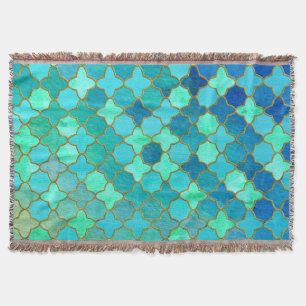 Couverture Mint Aqua Turquoise Gold Oriental Marocain Carrela