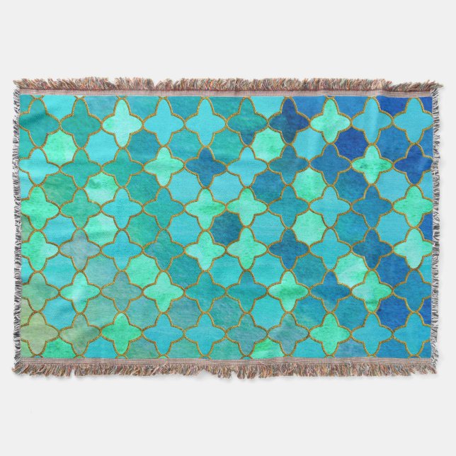 Couverture Mint Aqua Turquoise Gold Oriental Marocain Carrela (Devant)