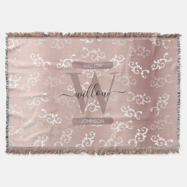 Couverture Modèle de Damas de Rose Vintage monogramme (Devant)