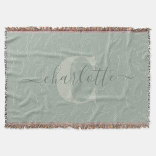 Couverture Modèle Floral Rustique Vert Sage Nom personnalis