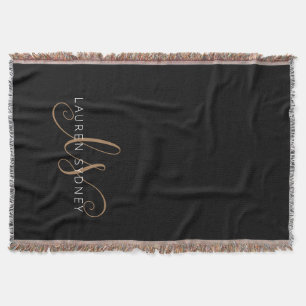 Couverture Modern Black Gold Feminine Script Monogrammed