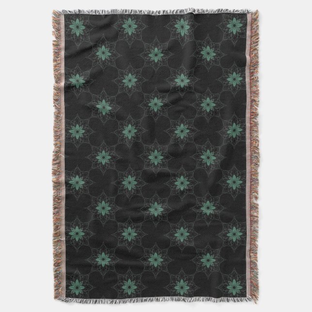 Couverture Moderne Floral Motif géométrique Turquoise et noir (devant Vertical)