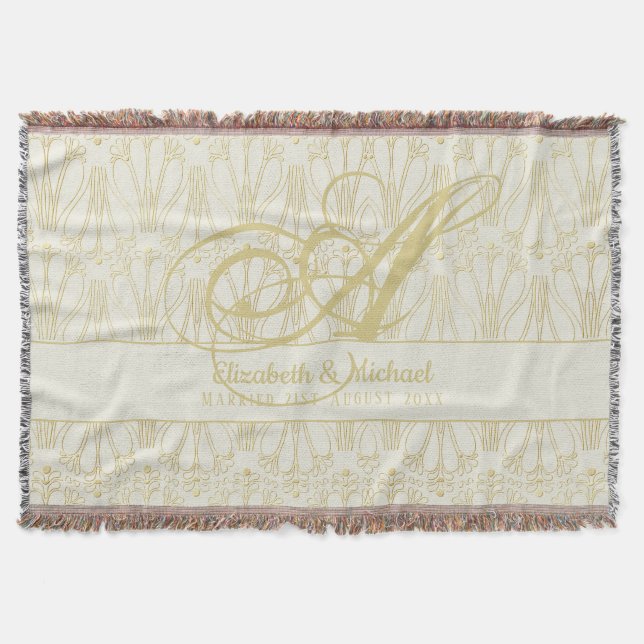 Couverture Monogram Gold ArtDeco Newlyweds Mariage Élégant (Devant)