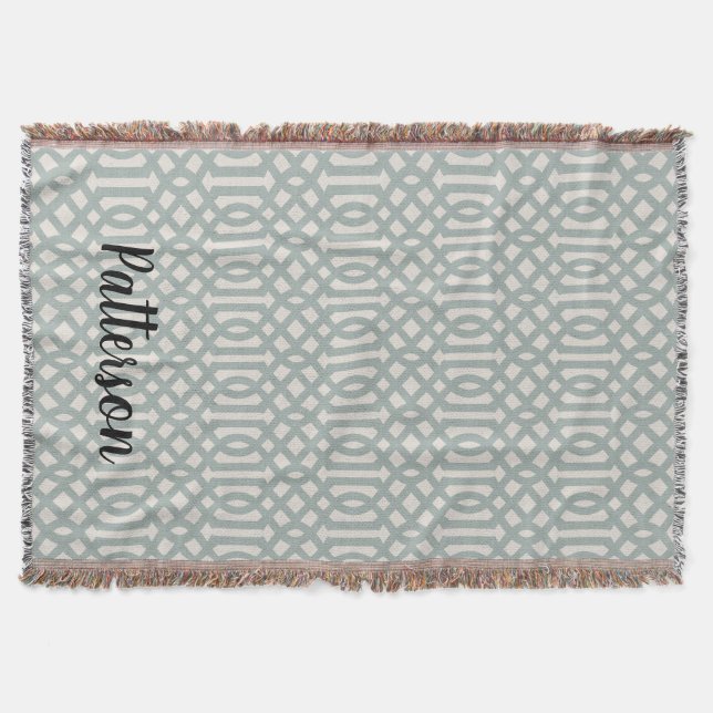 Couverture Monogramme bleu Trellis | Ferme moderne (Devant)
