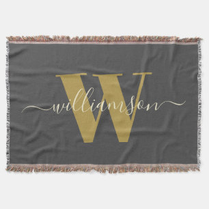 Couverture Monogramme moderne élégant Nom Black Gold  