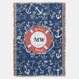 Couverture Monogramme nautique Ancre bleu marine Motif