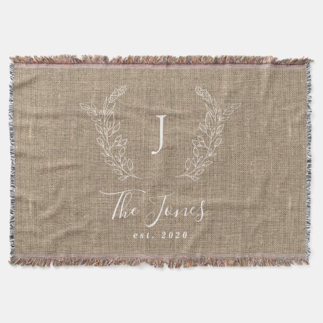 Couverture Monogramme nom de famille jute rustique personnali (Devant)