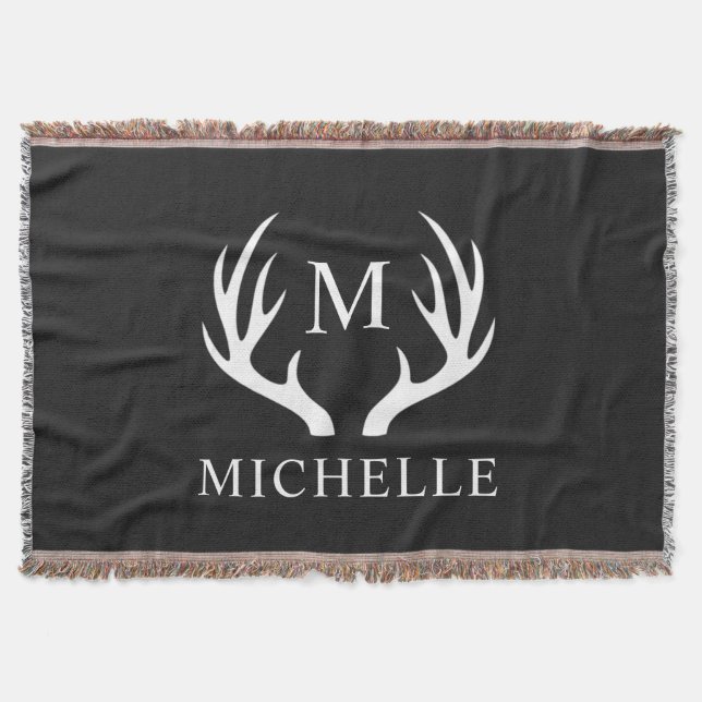 Couverture Monogramme personnalisé avec Antler Cerf Blanc Noi (Devant)
