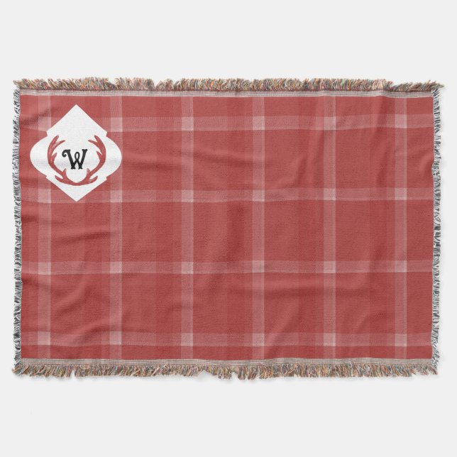 Couverture Monogramme rouge rustique Tartan Bourgogne (Devant)