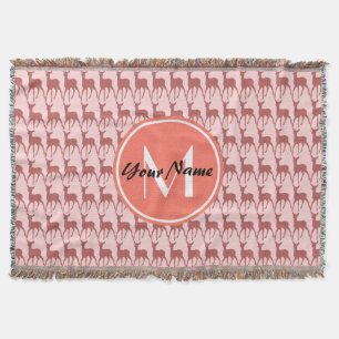 Couverture Monogramme Saumon rose cerf, nom personnalisé