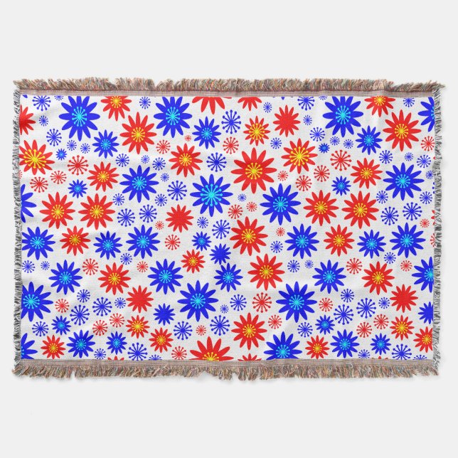 Couverture Motif à fleurs - Blues avec rouge, jaune et blanc (Devant)