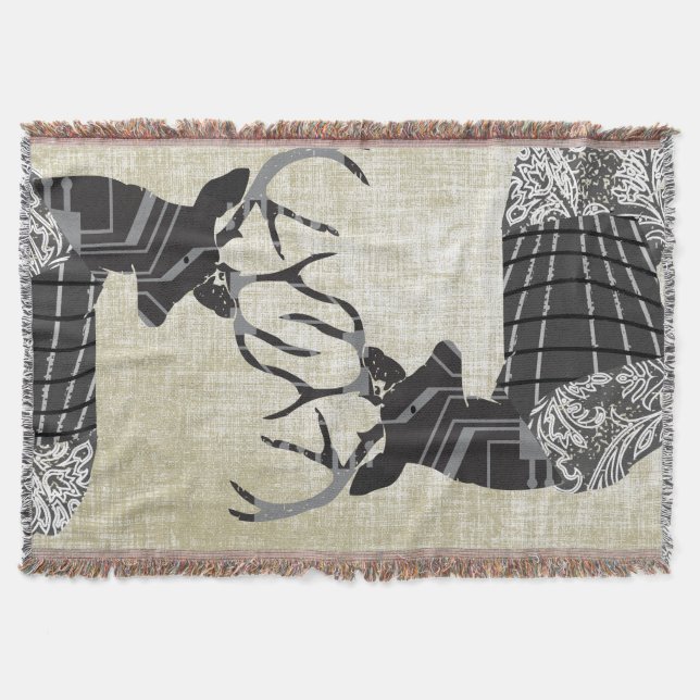 Couverture Motif Abstrait géométrique et floral du cerf (Devant)