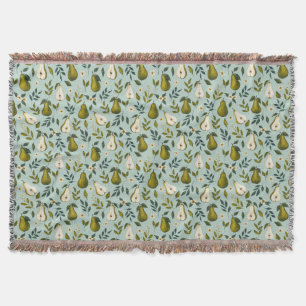 Couverture Motif aquarelle de poire verte sur fond bleu pouss