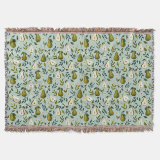 Couverture Motif aquarelle de poire verte sur fond bleu pouss