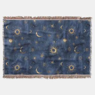 Couverture Motif aquarelle Soleil Lune & Étoiles Célestes