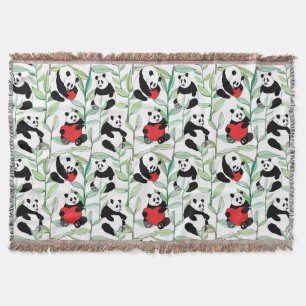 Couverture motif avec de beaux pandas avec des coeurs