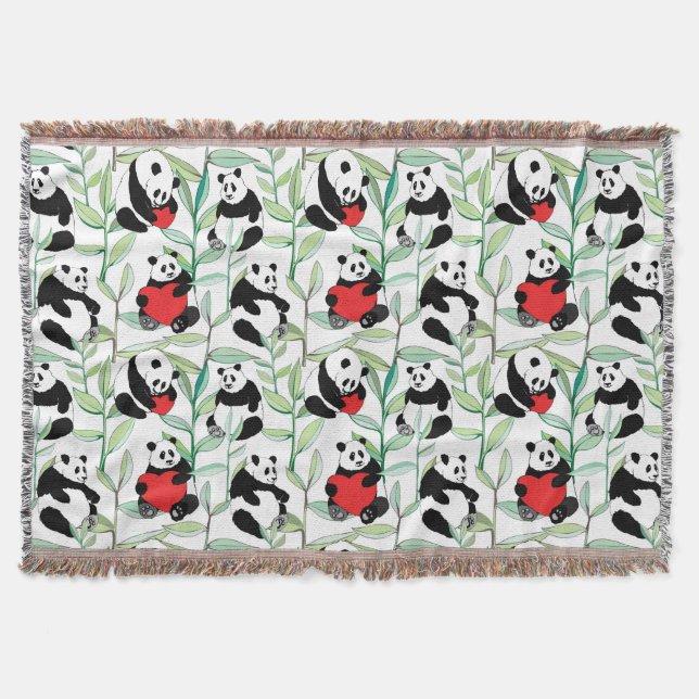 Couverture motif avec de beaux pandas avec des coeurs (Devant)