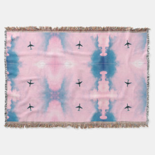 Couverture Motif avion ciel bleu rose esthétique de voyage 