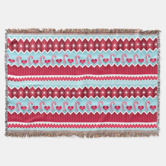 Couverture Motif Chevron Rouge et Bleu Noël (Devant)