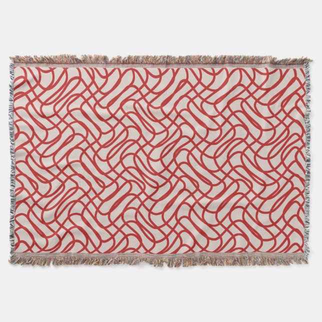 Couverture Motif Crème Et Ligne Abstraite Rouge (Devant)