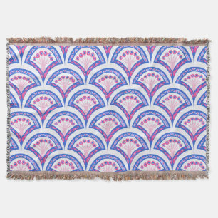 Couverture motif damassé floral bleu