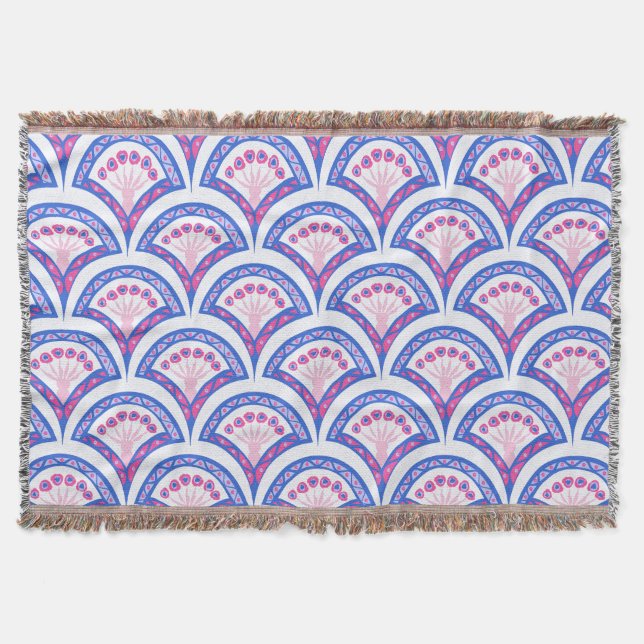 Couverture motif damassé floral bleu (Devant)