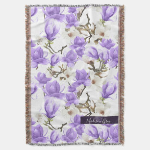 Couverture Motif d'aquarelle magnolia en fleurs violettes et
