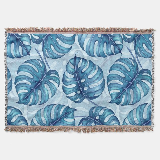 Couverture Motif d'aquarelle Monstera bleu (Devant)