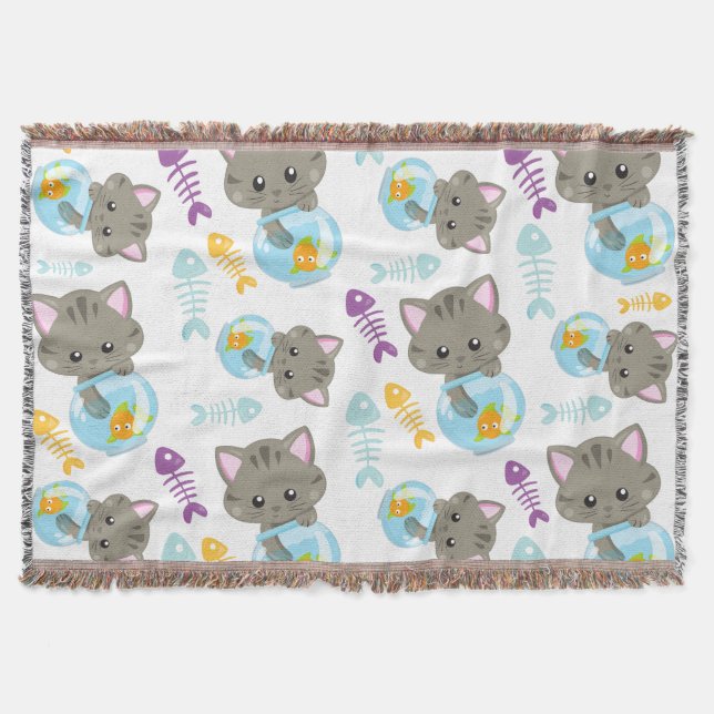 Couverture Motif De Chats, Chats Mignons, Chatons, Poisson (Devant)