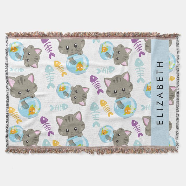 Couverture Motif De Chats, Chats Mignons, Chatons, Votre Nom (Devant)
