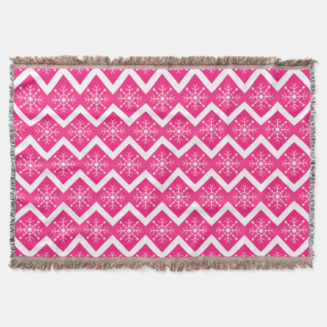 Couverture Motif de Chevron de flocons de neige de Noël rose (Devant)