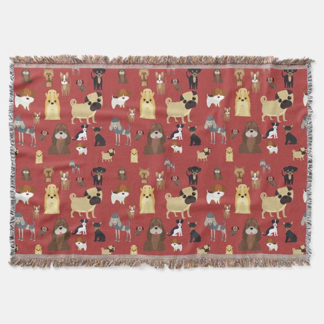 Couverture motif de chiens arrière - plans rouges. (Devant)