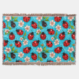 Couverture Motif de coccinelle colorée avec des fleurs