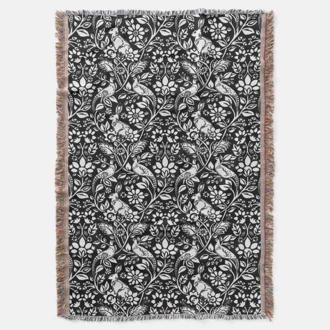 Couverture Motif de faisan et lièvre, noir et blanc  (devant Vertical)