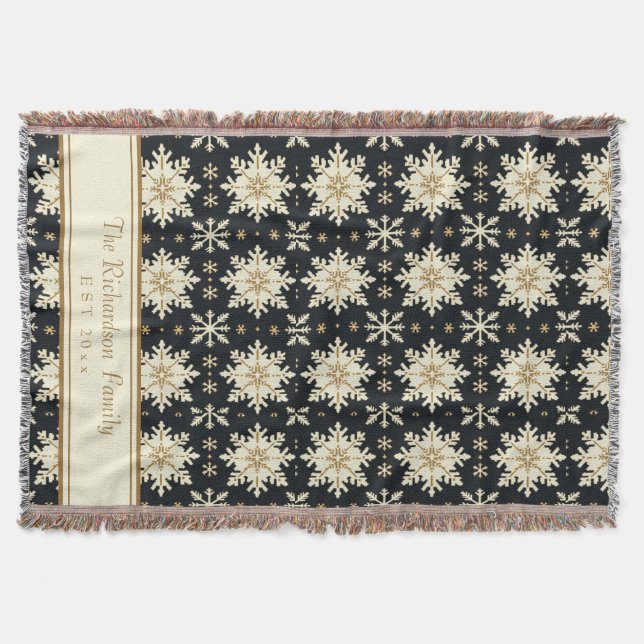 Couverture Motif de fausse maille flocon de Noël Nom de famil (Devant)