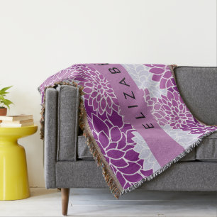 Couverture Motif De Fleurs, Dahlia Violet, Votre Nom