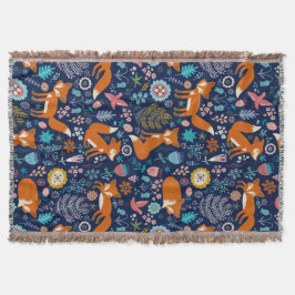 Couverture Motif De Fleurs Et Foxes Rurales Colorées