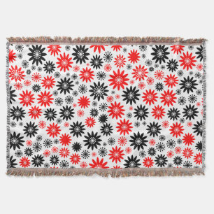 Couverture Motif de fleurs - Noir avec rouge et blanc