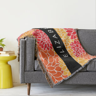 Couverture Motif De Fleurs, Orange Dahlia, Votre Nom